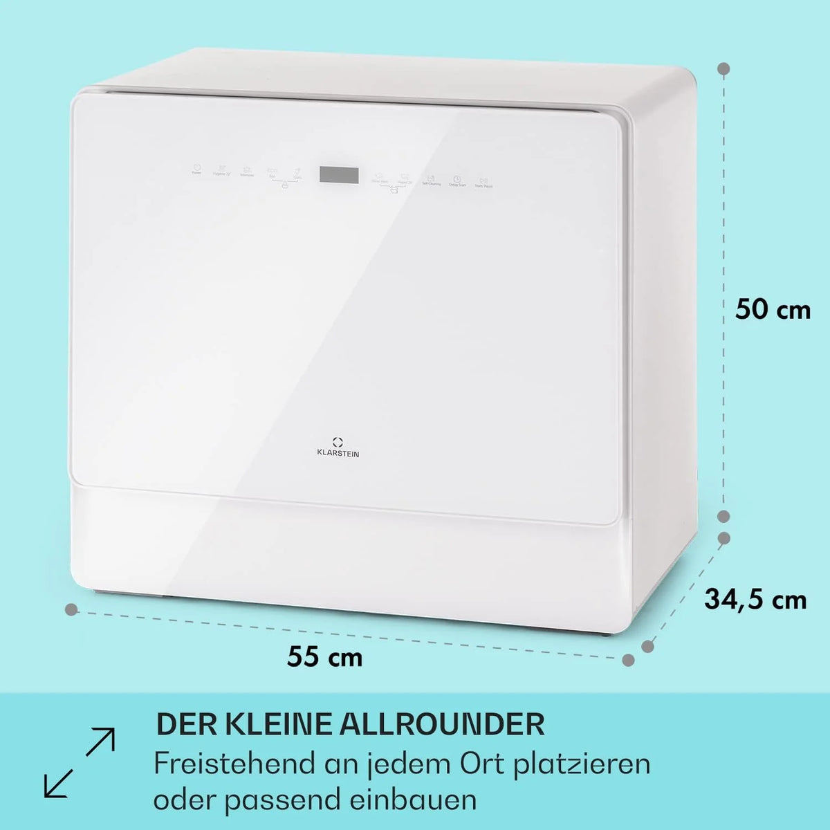 Klarstein Mini zmywarka na 5 kompletów, Cicha mała zmywarka z 7 programami, Mała zmywarka stołowa do domu, biura i na kemping, Mini zmywarka z podłączeniem do wody