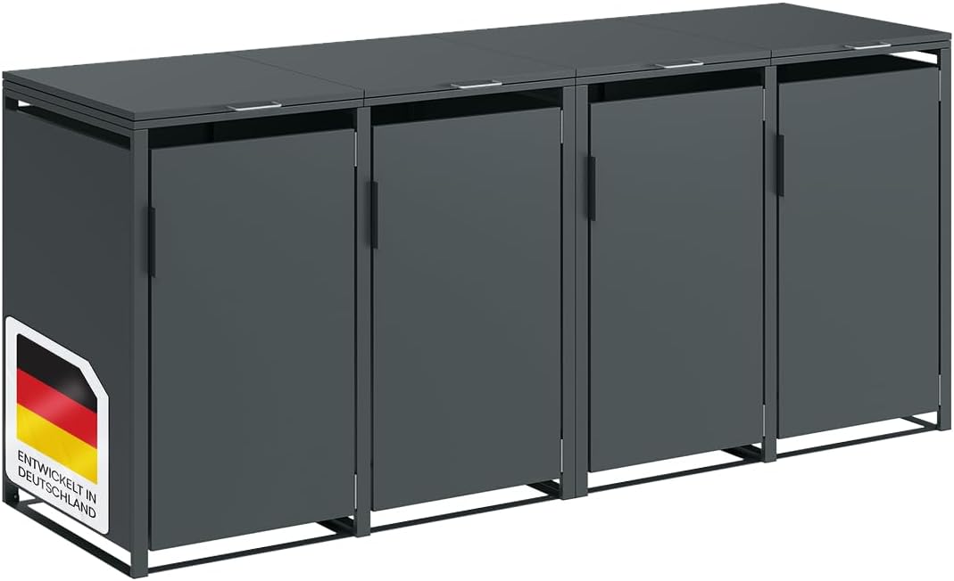STEELSØN Thoria Mülltonnenbox 4er bis 240L – Mülltonnenverkleidung aus Stahl in Anthrazit – hochwertige Müllcontainer für 4 Tonnen – Müllbox wetterfest – UV-beständige Gerätebox/Mülltonnen Box