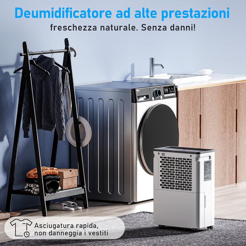 Deshumidificador eléctrico de 12 L PD12R-03DE con pantalla digital, depósito de agua de 2,5 L, temporizador y apagado automático