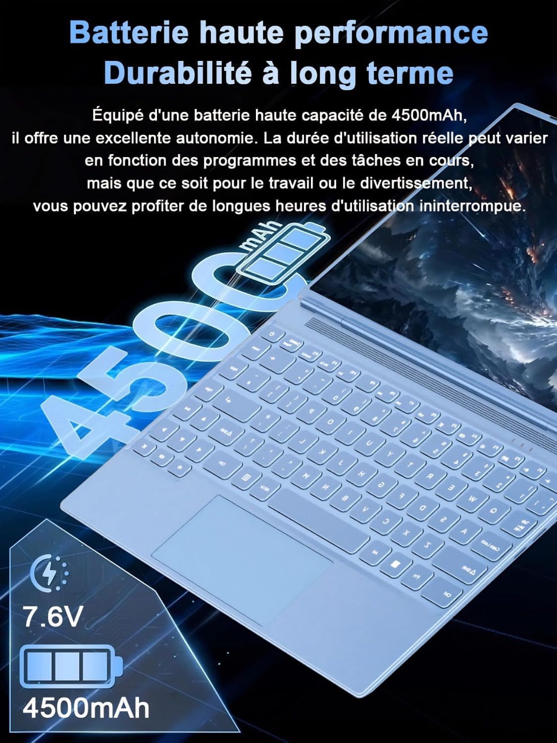 Ordenador portátil de 14'' Celeron N5095 (hasta 2,9 GHz) 8 GB RAM 256 GB SSD con soporte de expansión de 1 TB (TF 512 GB) 1920x1200 Quad Core PC portátil Win11 Laptop 5G WIFI Mini HDMI teclado AZERTY cubierta - Azul