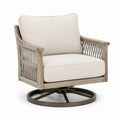 Sillón giratorio de madera de roble con hilo de poliéster y acero con recubrimiento en polvo, beige