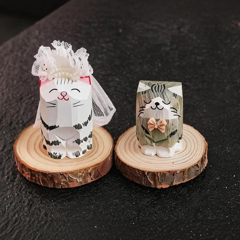 Adornos de madera tallados a mano de gatos y perros, decoración rústica para el hogar estilo bohemio de granja para escritorio