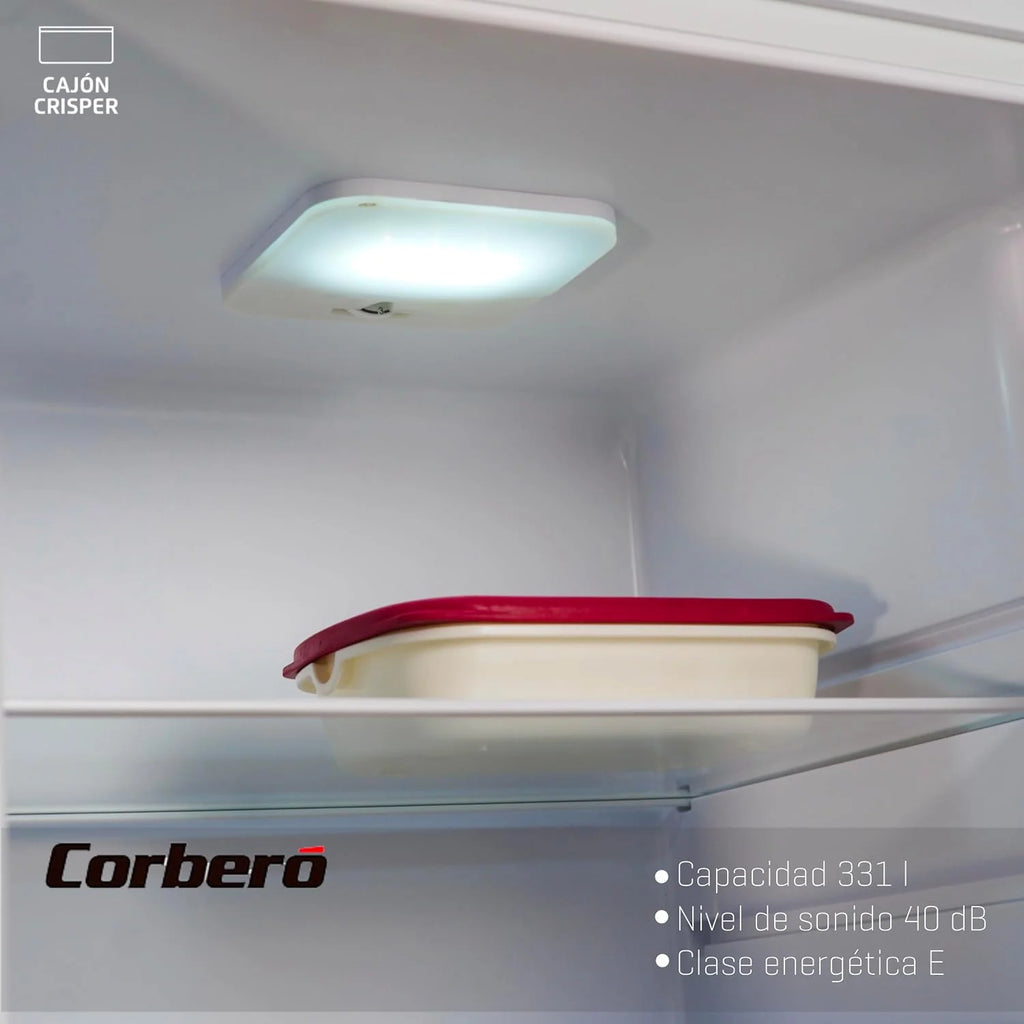 Corbero – Lodówka 1-drzwiowa | CCLH17023W | 331L | 171,5 x 60 x 59 cm | Szuflada do ścinania | Szklane półki i jajko | Odwracalne drzwi | Nogi poziomujące | biały
