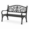 Banco de jardín de hierro forjado con adornos, negro