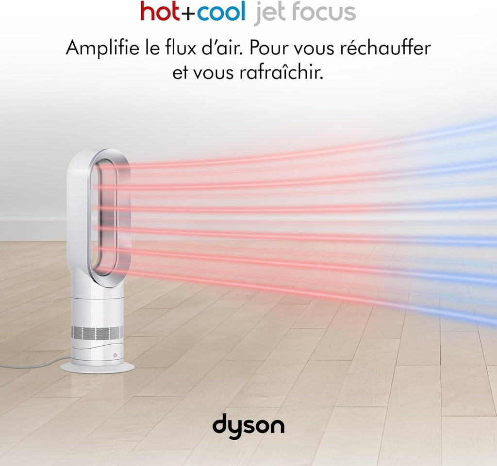 Calefactor y ventilador Dyson Hot+Cool Jet Focus AM09 – 2 en 1: calienta y enfría con un flujo de aire potente (Blanco/Plata)