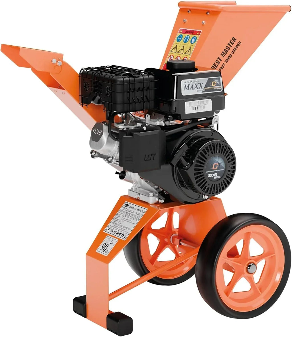 Trituradora de jardín a gasolina FM6DD con motor de 4 tiempos de 6 HP para ramas de hasta 50 mm, accionamiento directo con cuchillas de doble filo
