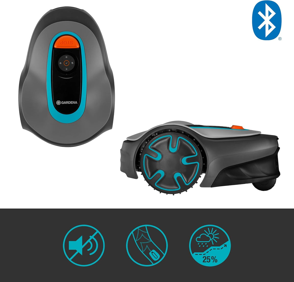 Robot cortacésped Gardena SILENO minimo 250 m²: cortacésped inteligente con conectividad óptima, programable mediante la aplicación Gardena Bluetooth, versión alemana (15201-20)