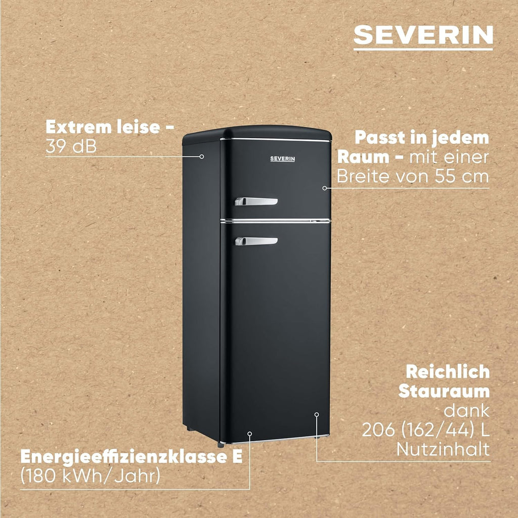 SEVERIN Retro - Frigorífico combi, compacto y eficiente, 4 estantes ajustables en altura y una gran cajonera para verduras, 206 L de capacidad útil, color crema, RKG 8933