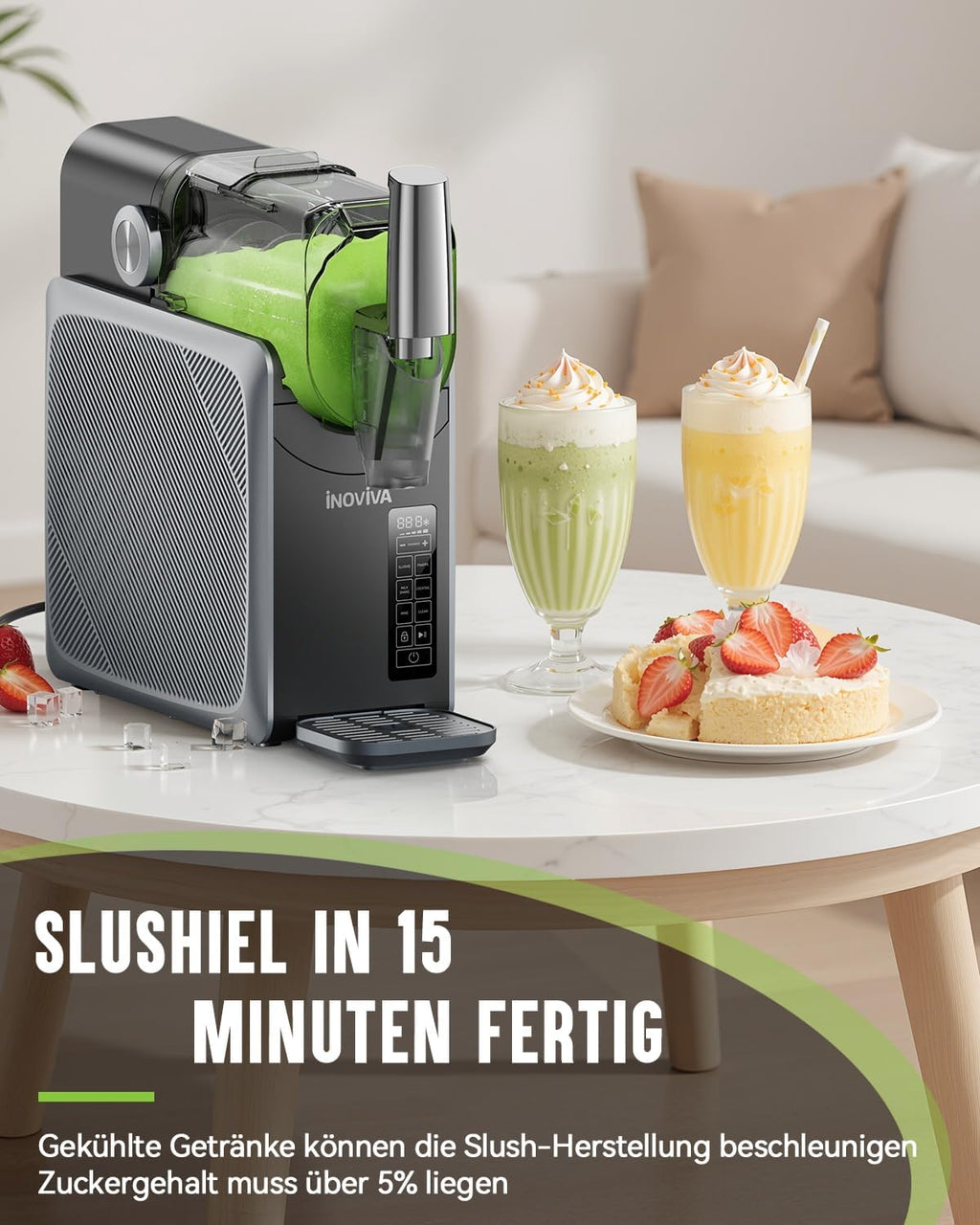 Máquina de granizados INOVIVA, no requiere hielo, máquina de granizados de 2L para el hogar con autolimpieza, 5 programas preestablecidos, granizados congelados, margaritas, frappés, batidos (versión S1.2)