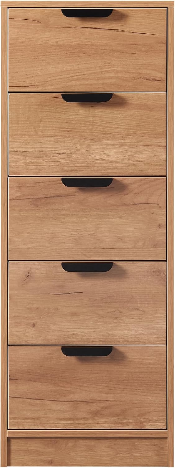 [en.casa] Komoda Varkaus z 5 szufladami, szafa do sypialni, szafka do przechowywania, 108 x 40 x 40 cm, do korytarza, szafka z szufladami, imitacja dębu