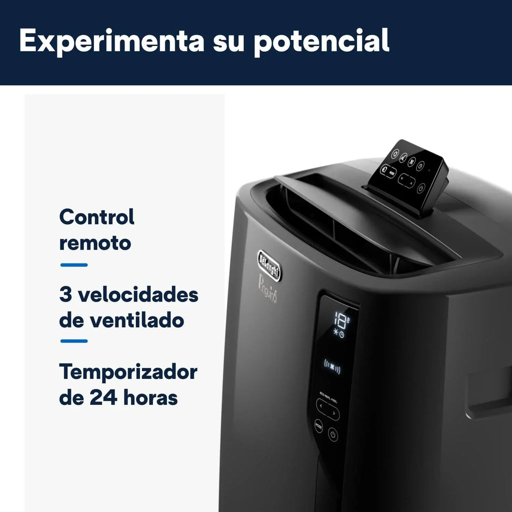 Pingüino PACEL112 Silent, aire acondicionado portátil silencioso con tecnología Eco Real Feel y Cool Surround, función deshumidificadora, 2.9 kW, 63 dB, plástico, negro, clase A, hasta 110 m³