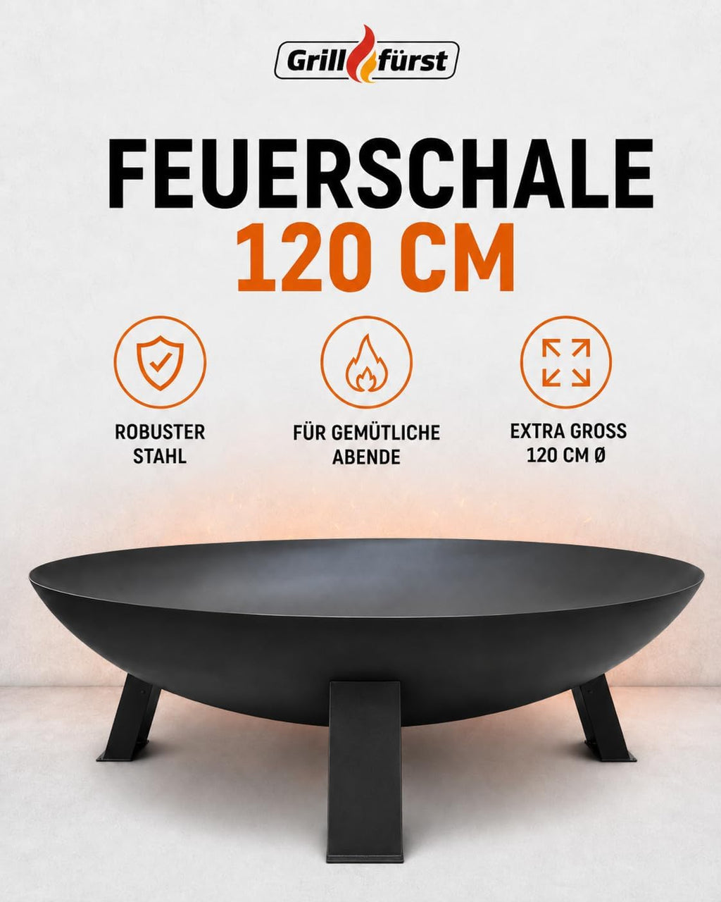 Brasero Grillfürst de acero de Ø 120 cm - brasero para jardín o terraza, sólido, duradero y resistente al calor, para hogueras o como zona de cocción, diámetro 120 cm