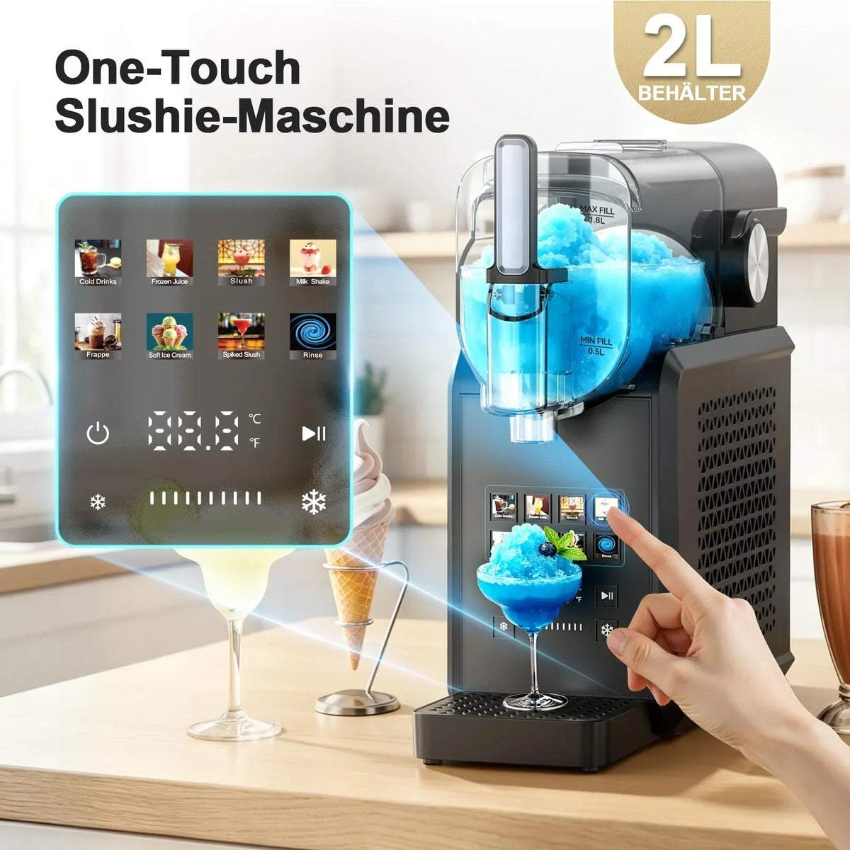 Máquina de granizados de 2,7 l con 8 programas, inicio con un solo toque y autolimpieza para granizados, frappés, batidos y bebidas congeladas
