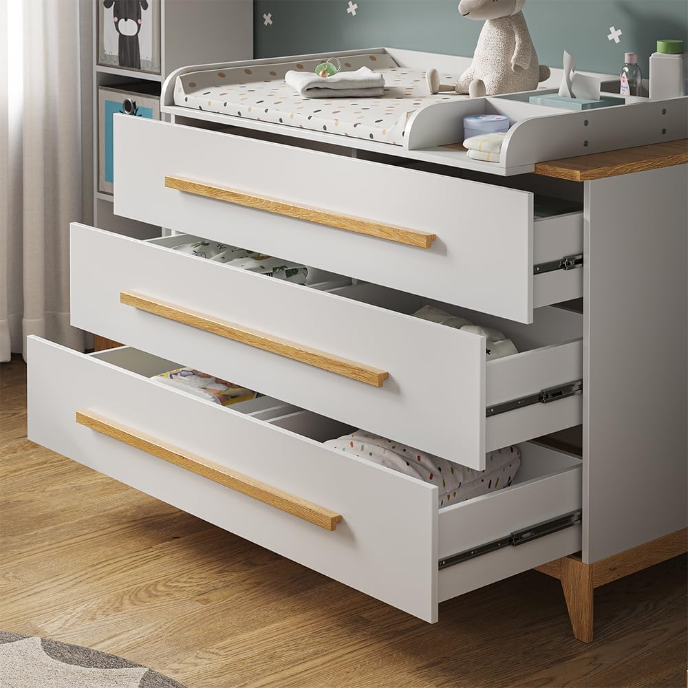 Cambiador VitaliSpa Malia, blanco/roble, 133 x 98 cm XL con 3 cajones