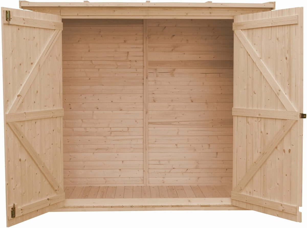 Cobertizo para herramientas de madera natural - Almacenamiento exterior sin ventanas A194x123x223 cm/2,1 m² Caseta de madera natural - Taller de almacenamiento de herramientas - TIMBELA M348