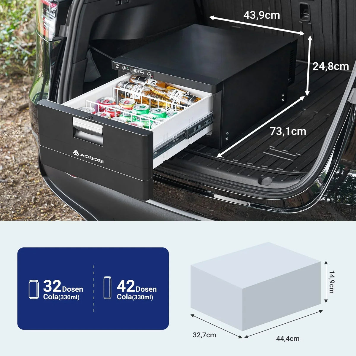 AAOBOSI Nevera de compresor de cajón 31L 12V/24V, control por aplicación, -20°C a 20°C, modo Max/Eco para coche, camión, barco y camping