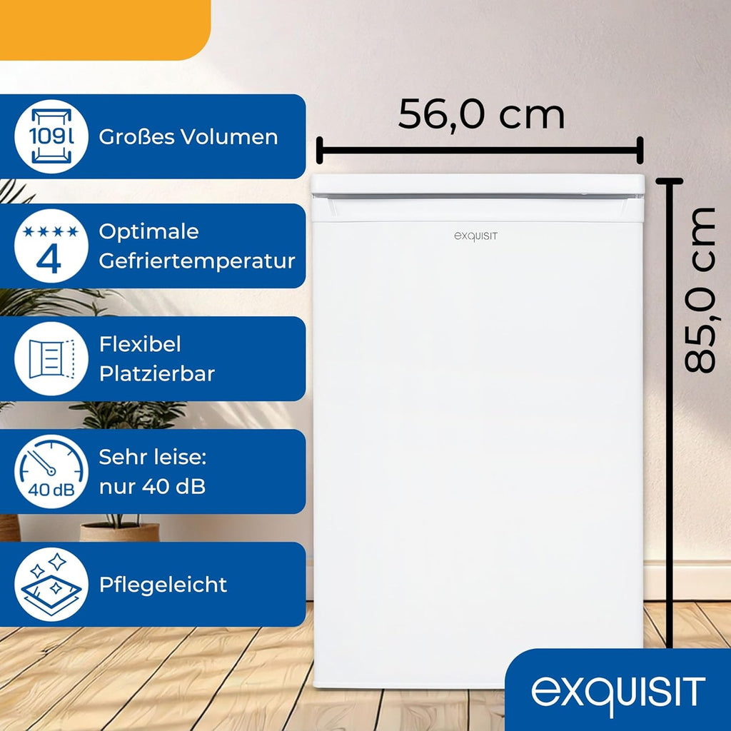Frigorífico con congelador Exquisit, 109 litros, frigorífico pequeño, 85 cm de altura, independiente, compacto, KS516-4-E-040E blanco