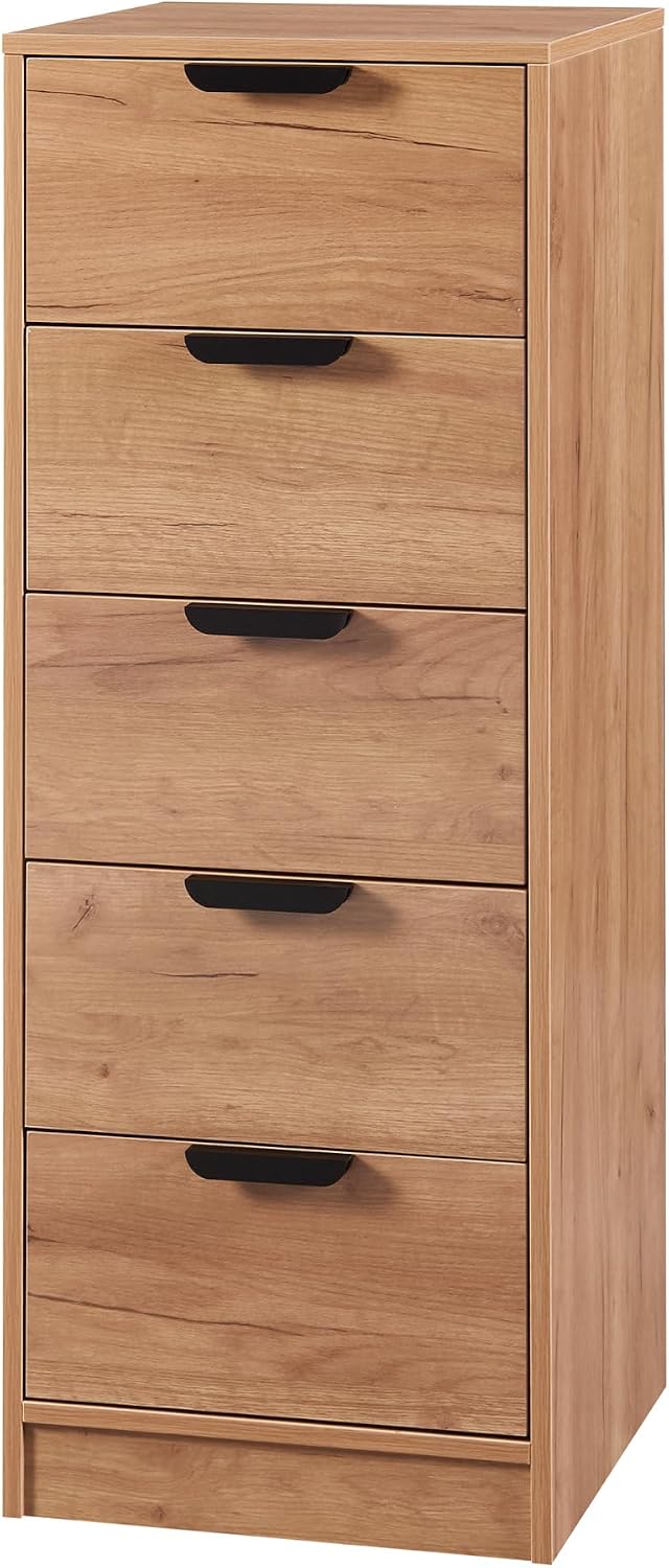[en.casa] Komoda Varkaus z 5 szufladami, szafa do sypialni, szafka do przechowywania, 108 x 40 x 40 cm, do korytarza, szafka z szufladami, imitacja dębu