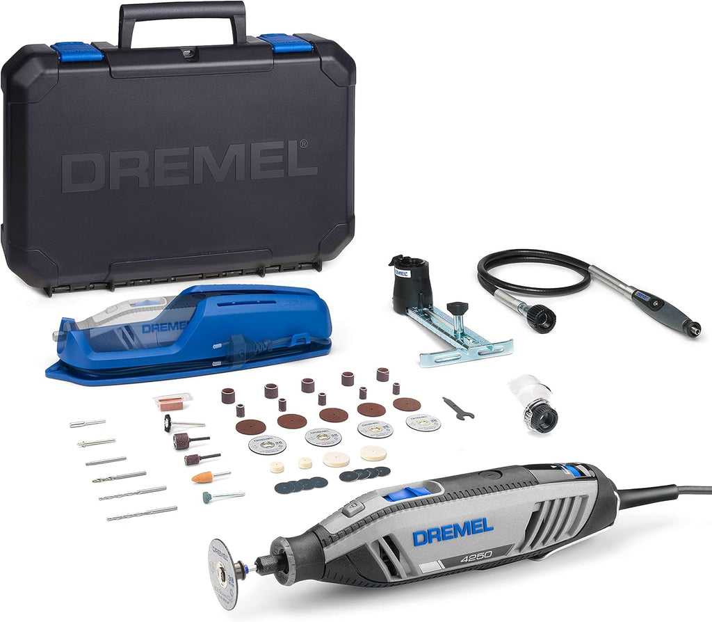 Dremel 4250 Herramienta rotativa multifunción de 175 W con 3 adaptadores, 35 accesorios, velocidad variable de 5000 a 35 000 rpm para cortar, lijar, taladrar, limpiar, esculpir, pulir, grabar, amolar y fresar