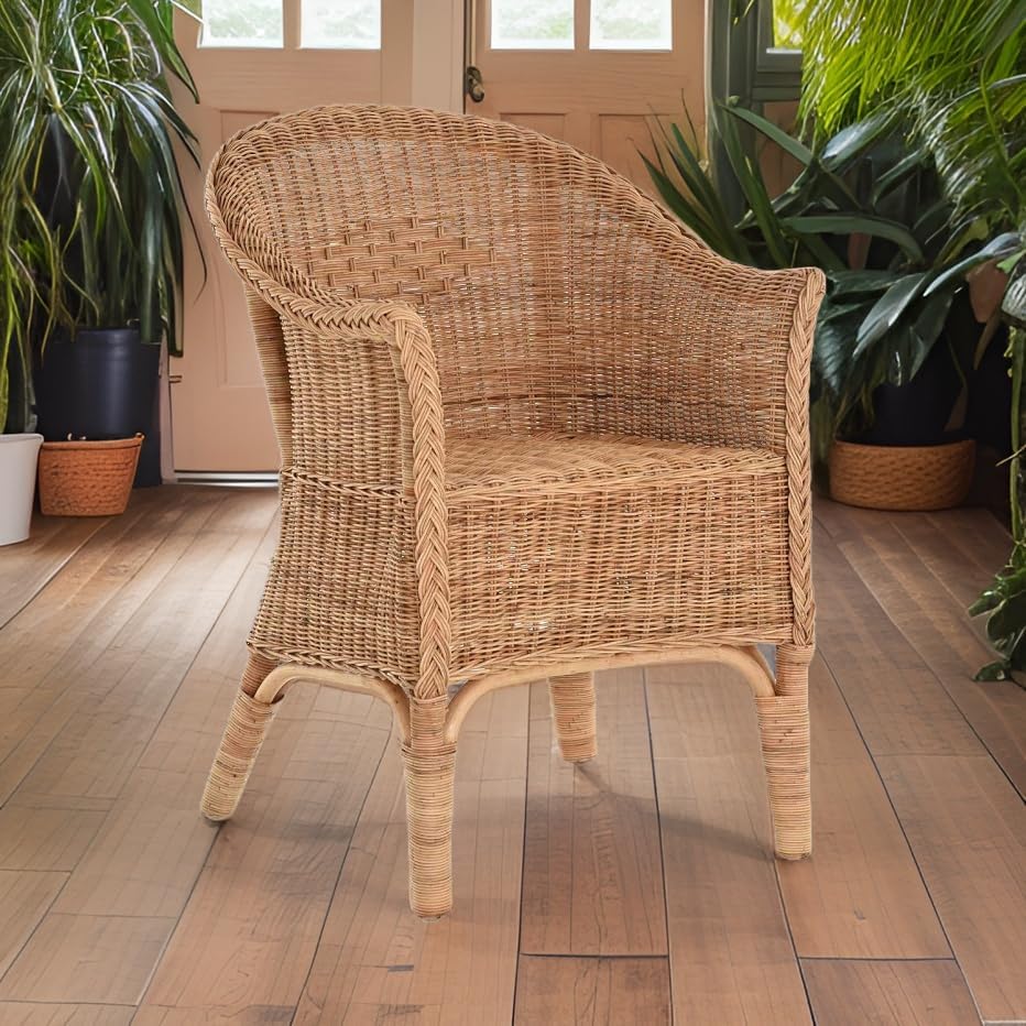 Sillón de ratán natural / Silla de comedor, sillón de mimbre / Muebles de ratán, sillón de ratán, silla de ratán con reposabrazos, sillón lounge, silla de tejido (natural)