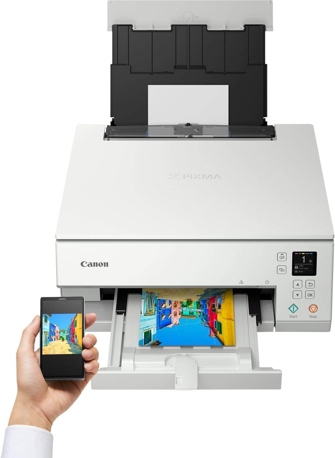 Impresora multifunción de inyección de tinta a color Canon PIXMA TS6350a DIN A4 (impresora fotográfica, escáner, copiadora, OLED, 4.800x1.200 ppp, USB, WLAN, 5 tintas independientes, impresión a doble cara, 2 bandejas de papel), negro