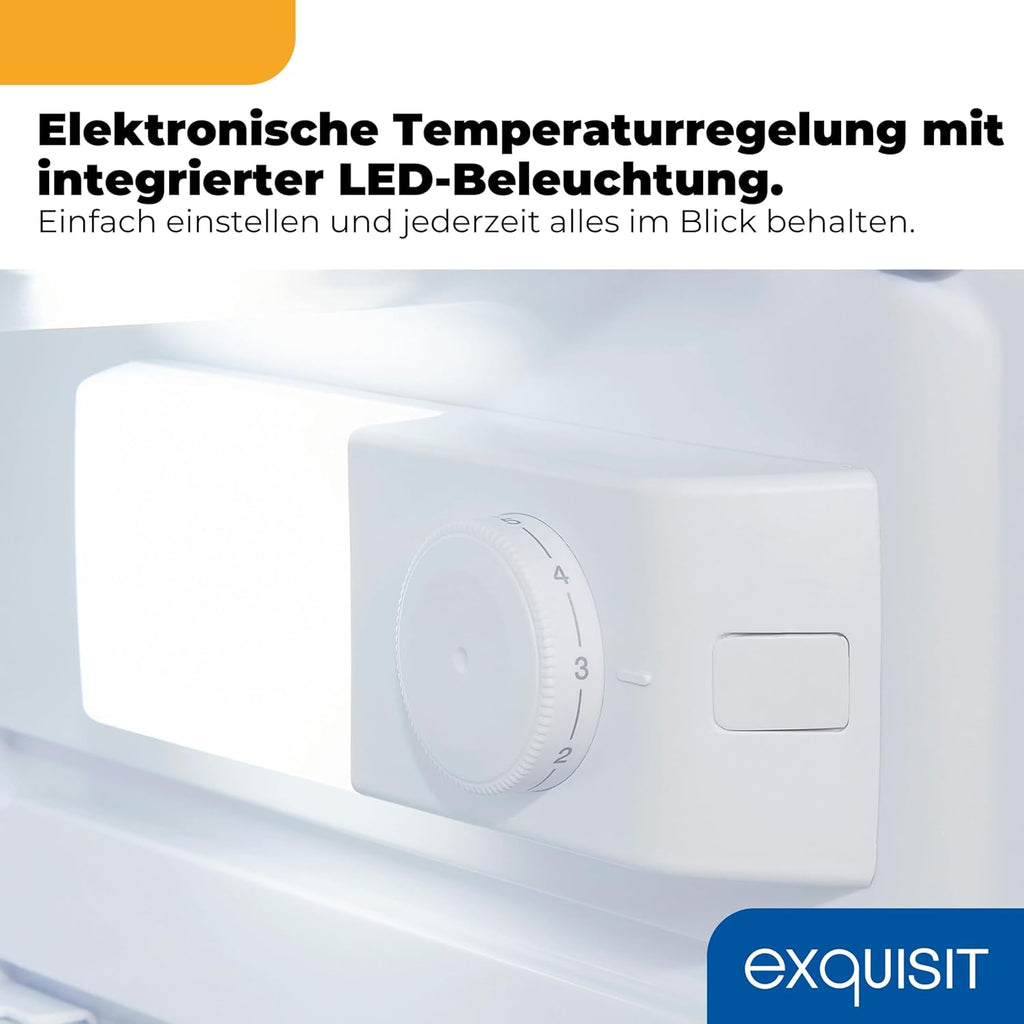 Frigorífico con congelador Exquisit, 109 l de capacidad útil, clase energética E, 40 dB(A), diseño compacto, congelador de 4 estrellas, iluminación LED, descongelación manual, KS516-4-E-040E, blanco
