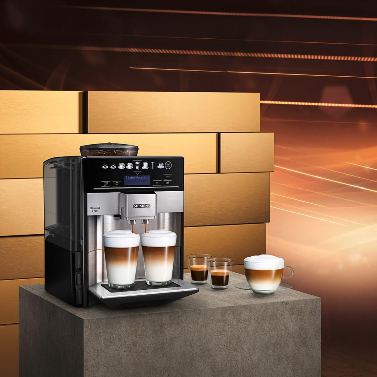 Cafetera superautomática SIEMENS EQ6 plus s700 TE657503DE, para una gran variedad de especialidades de café, boquilla para espuma de leche, molinillo de cerámica, función de doble taza, antical, limpieza automática por vapor, 1500 W, acero inoxidable