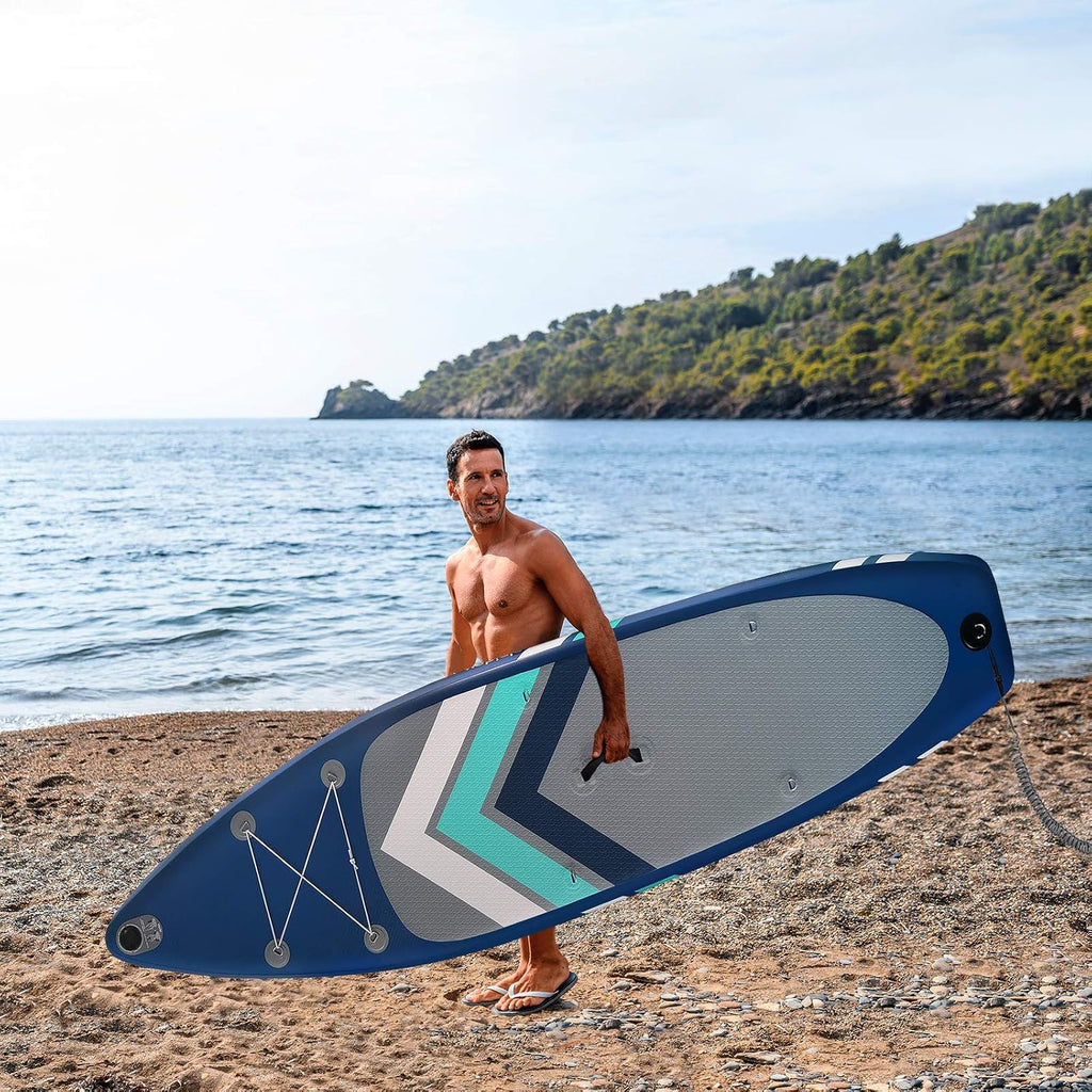 Set de Stand Up Paddle ALPIDEX SUP 305 x 76 x 15 cm Capacidad de carga hasta 150 kg Inflable Estable Ligero Set completo Bolsa de transporte Remo Aletas Bomba de aire Correa Kit de reparación