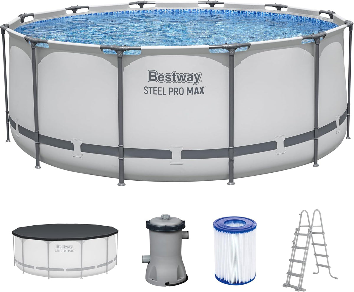 Set de piscina elevada  Bestway® Steel Pro MAX™ con bomba de filtrado, Ø 366 x 122 cm, gris claro, redonda