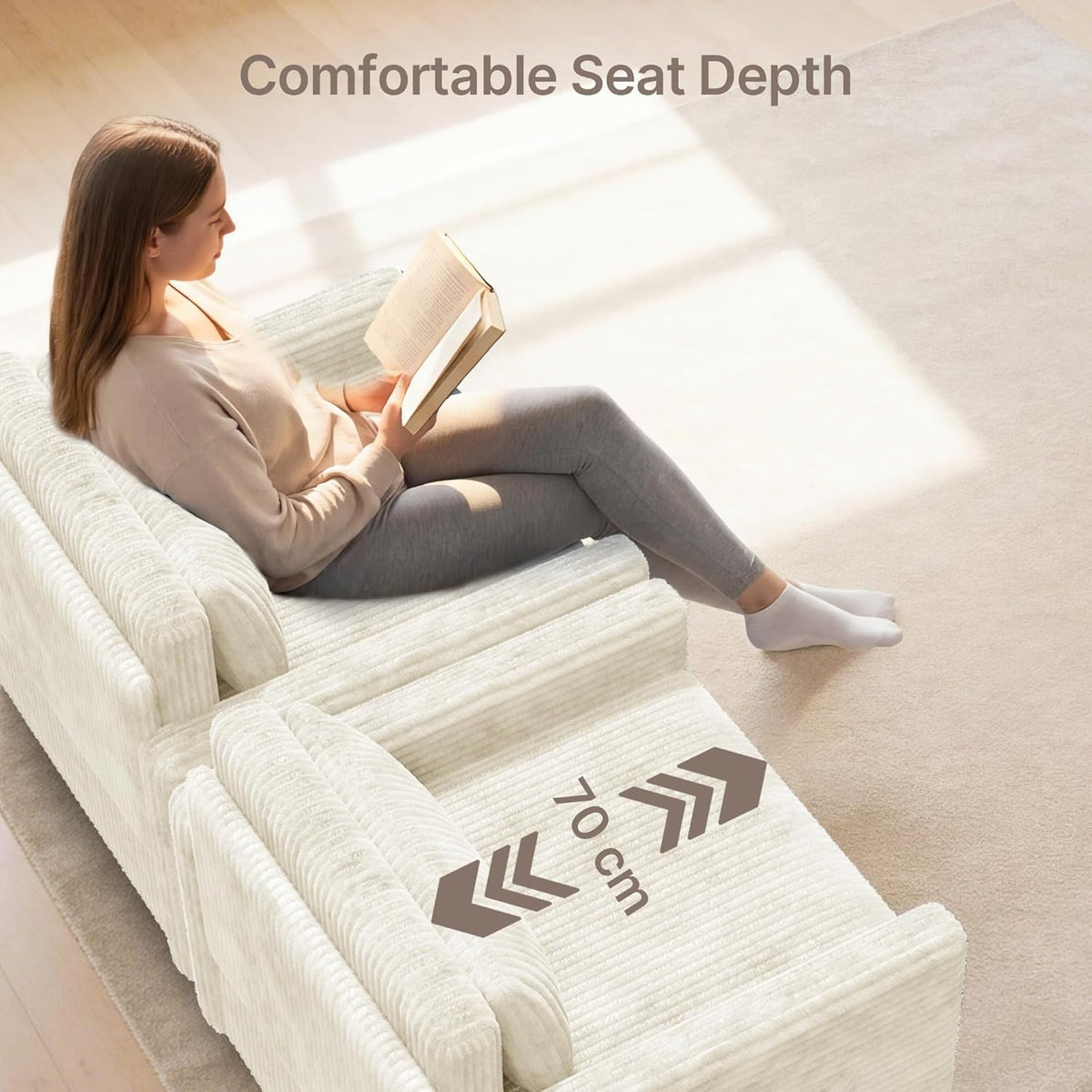 Sillón cama 3 en 1 Xbro con función de descanso, sofá cama individual extraíble, sofá cama con función de descanso, sillón cama de pana con cojín, sofá plegable para salón, dormitorio, beige