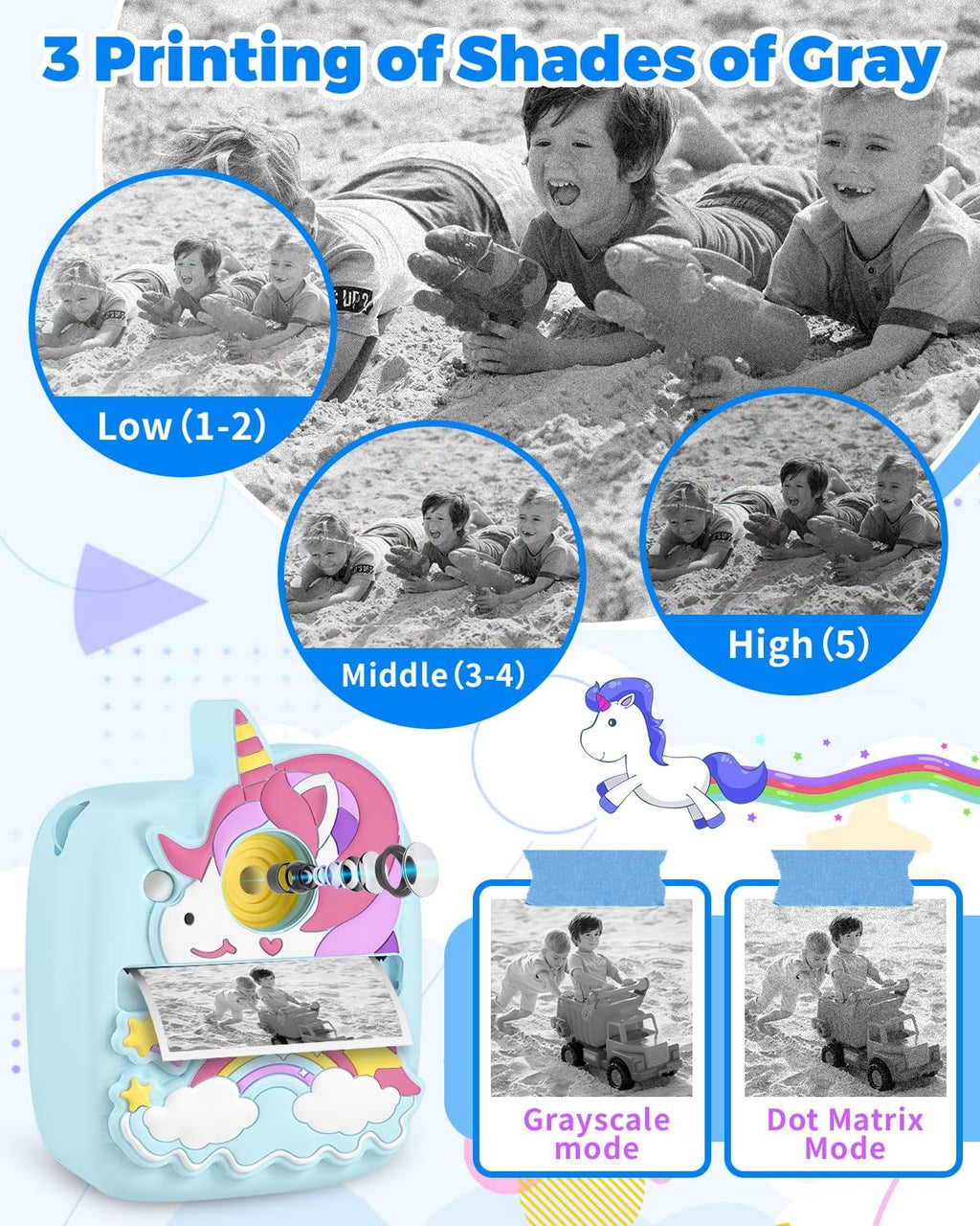 Cámara de fotos instantánea para niños, cámara HD de 48 MP con papel de impresión y tarjeta de 32 GB, juguete de regalo para niños y niñas de 3 a 12 años (azul)