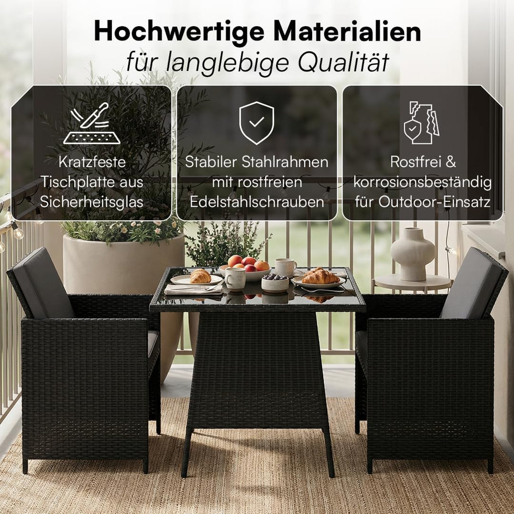 STEELSØN Xenara Conjunto de comedor de 3 piezas, 2 personas, negro/antracita, ratán