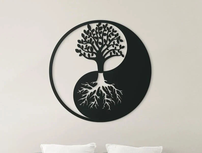 Decoración de pared redonda de madera en 3D Yin Yang | Decoración para el hogar espiritual