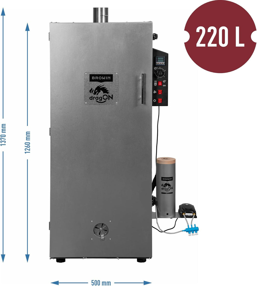 Ahumador BROWIN dragON | Eléctrico | Acero | 1500W | Capacidad de 220L | 50x51x125cm | 49,1kg | Control digital | Kit de ahumado | 330350