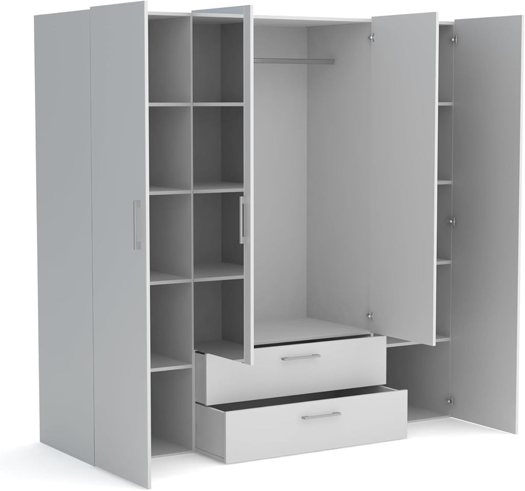 Brent - Armario con espejo, armario ropero (AnxAlxPr) 200x200x60 cm, armario con puertas, armario de dormitorio con estantes - Blanco