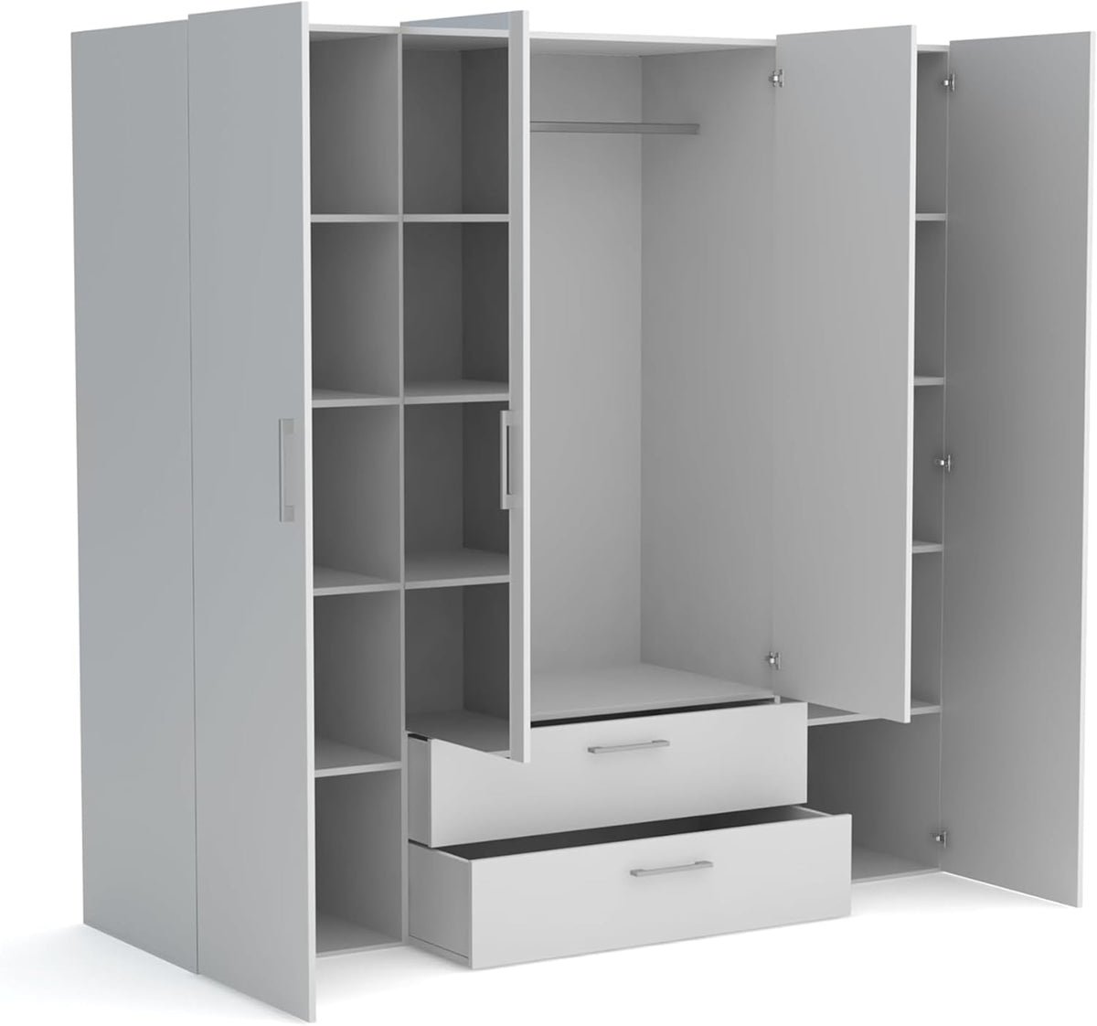 Brent - Armario con espejo, armario ropero (AnxAlxPr) 200x200x60 cm, armario con puertas, armario de dormitorio con estantes - Blanco