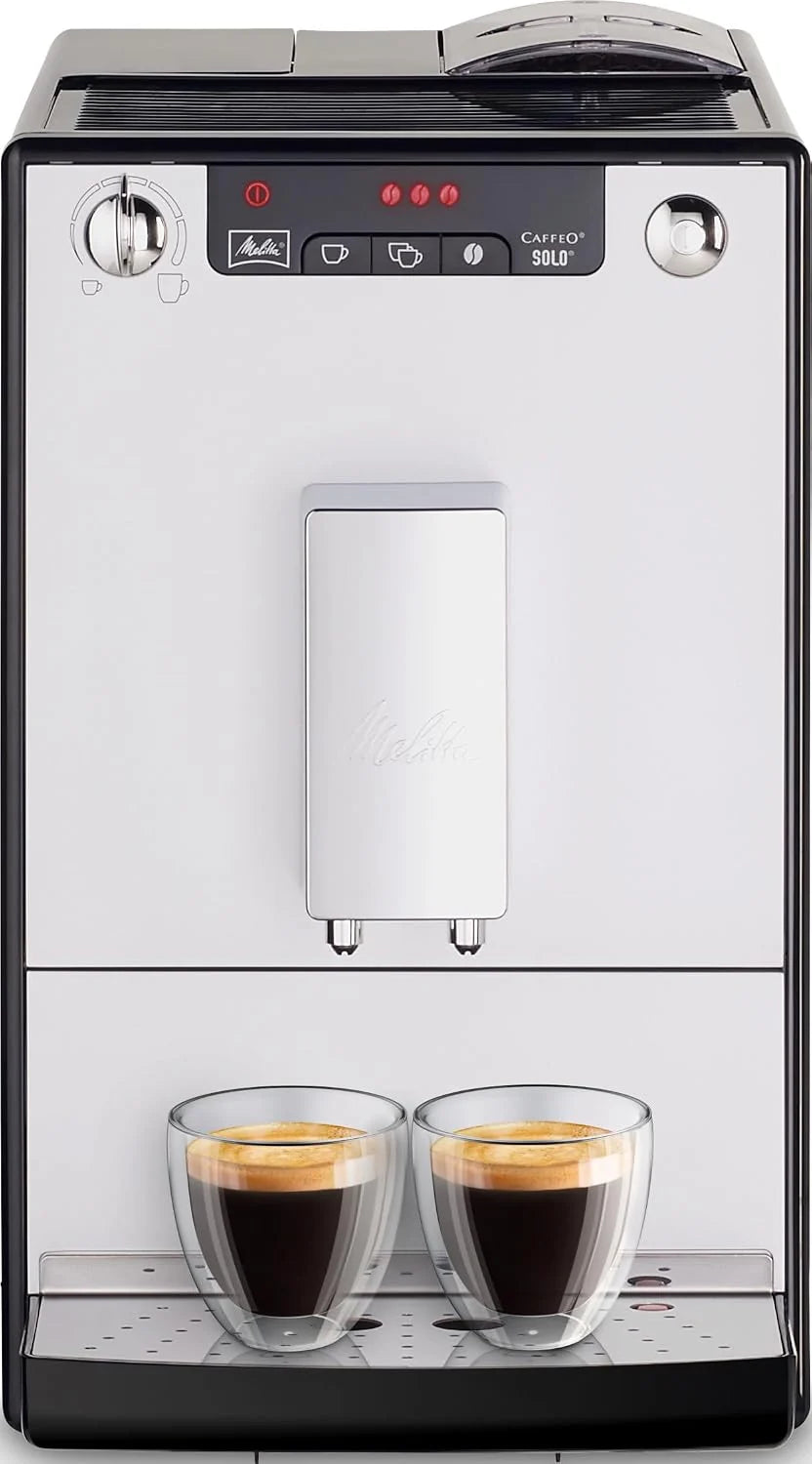 Melitta Caffeo Solo & Milk E953-202, smukły automatyczny ekspres do kawy z dyszą do spieniania mleka, 1,2 l, srebrny