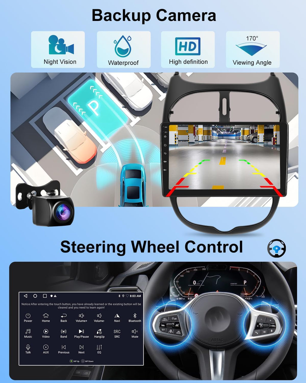 Autorradio Android NHOPEEW 2G+64G para Peugeot 206/206CC 2002-2008 - Carplay inalámbrico y Android Auto - Autorradio Carplay de 9 pulgadas con WiFi, ecualizador, GPS, FM, RDS + cámara de visión trasera AHD