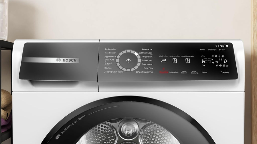 Bosch WQB245B40, Stiftung Warentest BIEN (2,5), Secadora con bomba de calor inteligente Serie 8, 9 kg, secado controlado por sensores AutoDry, programa automático SmartDry, pantalla LED, condensador autolimpiante