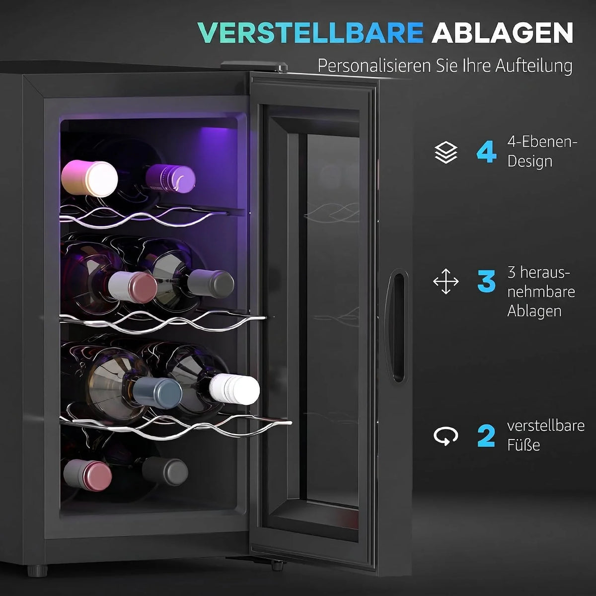 HOMCOM Lodówka na wino 1 strefa na 8 butelek 21L termoelektryczna czarna