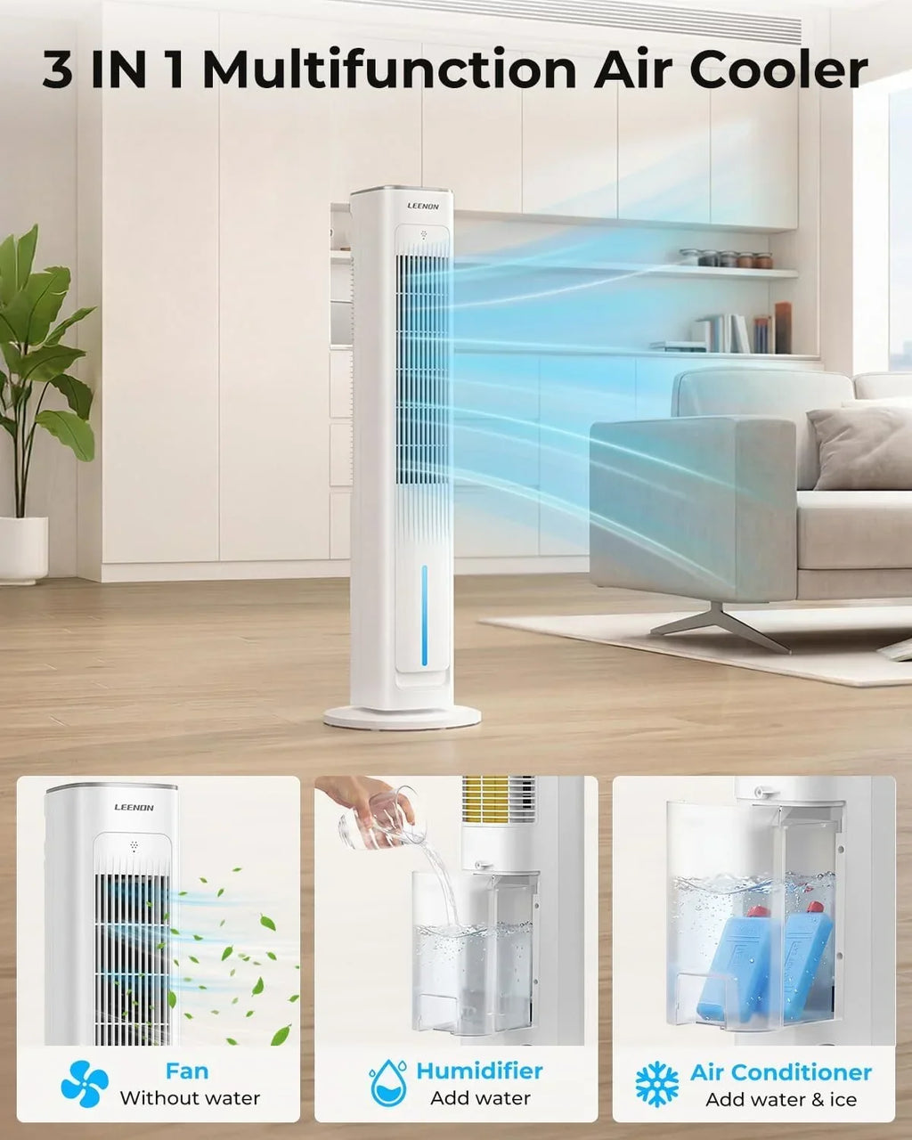 Ventilador de torre con refrigeración por agua ATF-026L 38 pulgadas 60W, enfriador evaporativo con control remoto, 3 velocidades, temporizador de 12H