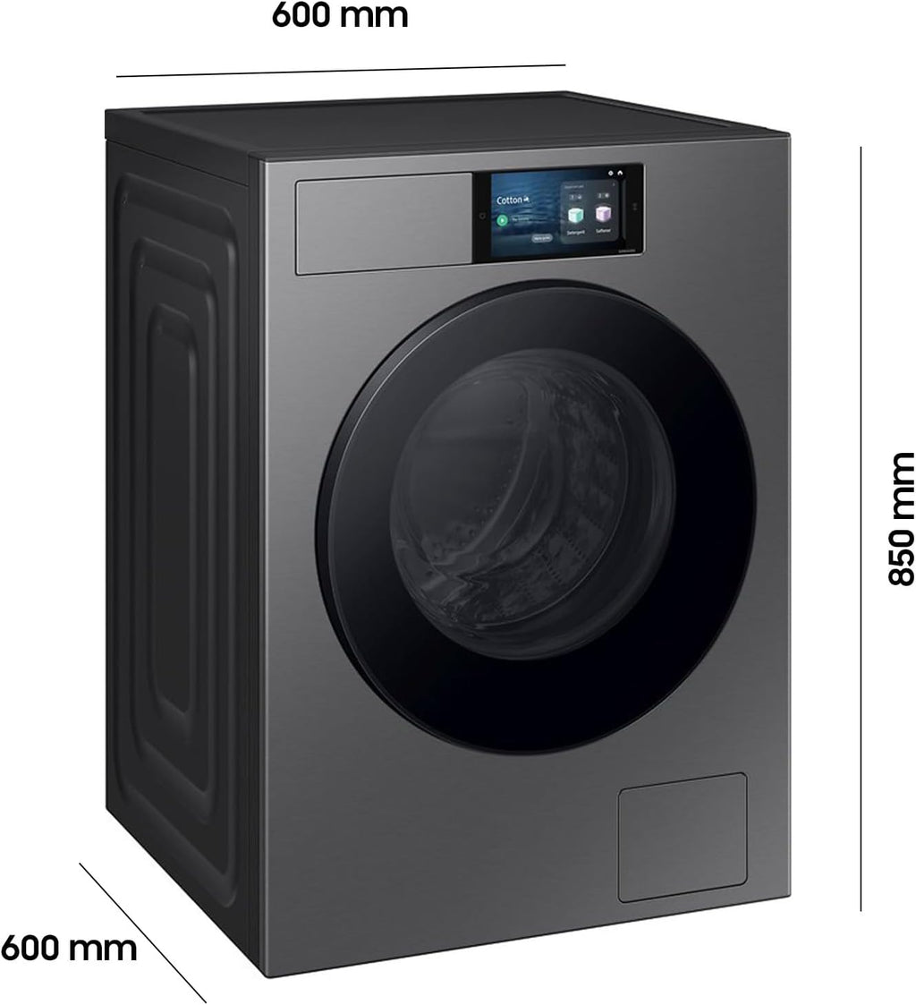 Lavadora Samsung WF90F09C4SU2 Bespoke AI, 9 kg, Clase energética: A (-55%), pantalla táctil de 7 pulgadas, SmartThings Energy Mode, AI Home y AI Wash, Ecobubble, programa de lavado SuperSpeed de 39 min., Dark Steel
