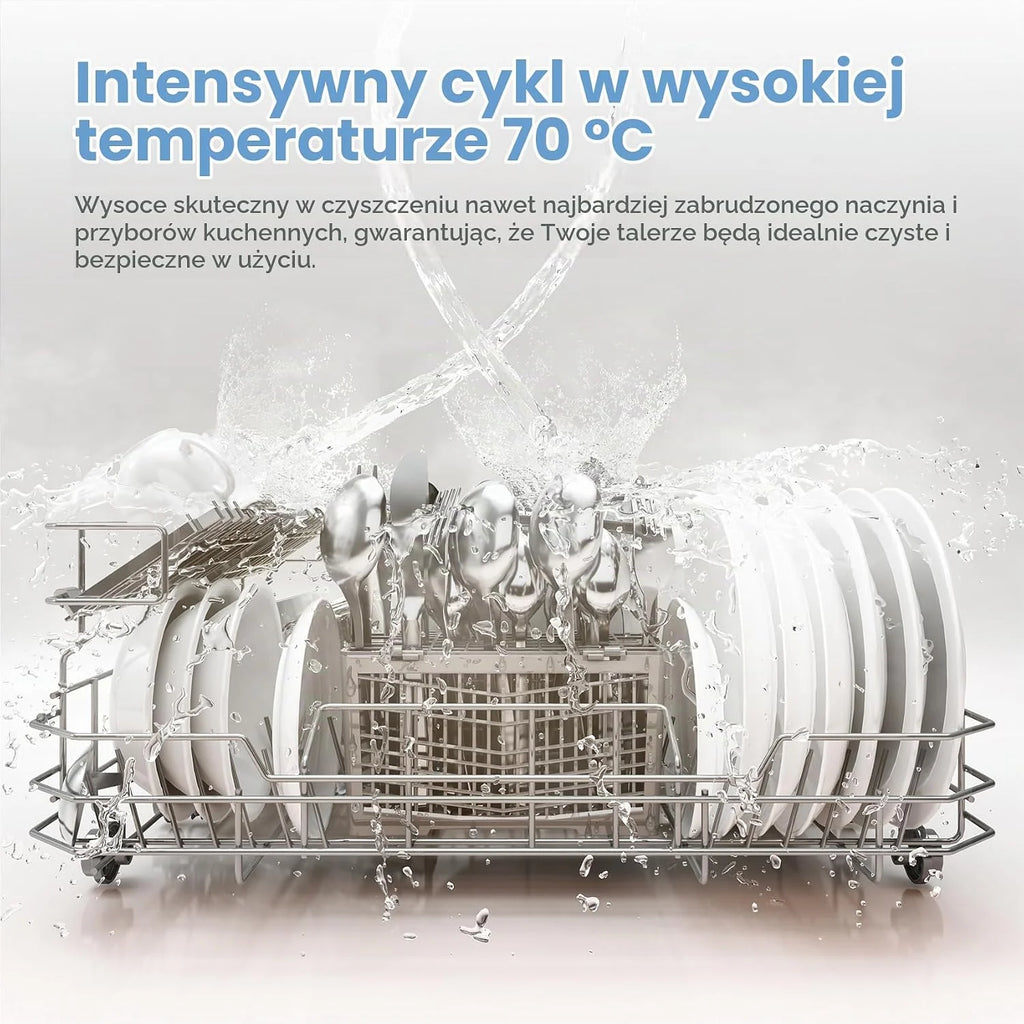 COMFEE Kompaktowa zmywarka CDWMT0602ESD-EU mini zmywarka z 6 sztućcami, 6 programów, klasa D, wyświetlacz LED, opóźniony start, intensywny cykl H-TEMP do 70°C, poziom hałasu 47 dB - srebrna