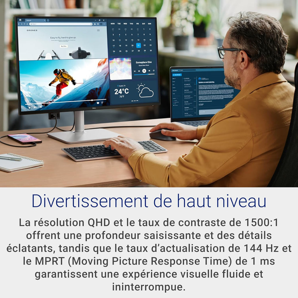 Monitor Dell 27 Plus USB-C - S2725DC, QHD (2560x1440), 144Hz, IPS, 1ms MPRT, AMD FreeSync, 99% sRGB, ajuste de altura, altavoces integrados, 2 USB-C, DisplayPort, HDMI, 2 USB-A, garantía de 3 años