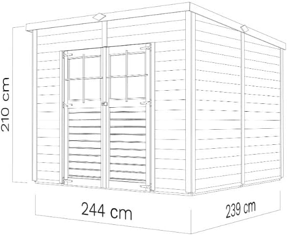 Cobertizo Alpholz Alster 251x254cm acabado natural con 19mm de grosor de pared y techo inclinado, incluye suelo