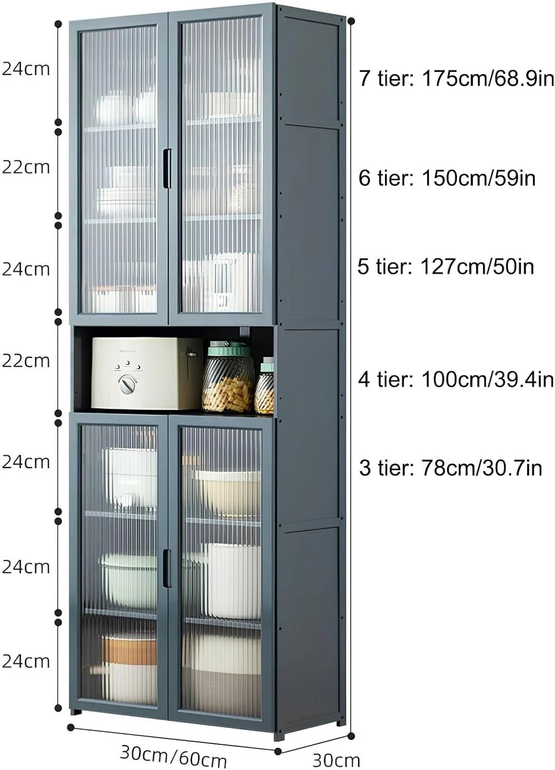 Wolnostojąca szafka kuchenna z drzwiami i półkami regał do przechowywania do kuchni salonu jadalni 60 * 30 * 127 cm