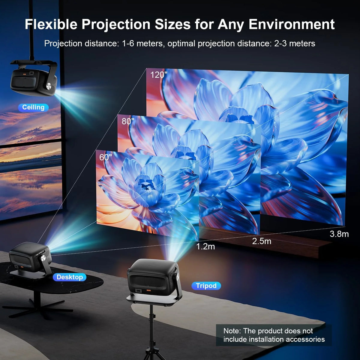 Beamer 4K Android 14.0, 30000 Lumen Projektor Kinowy, Automatyczne Ustawianie Ostrości i Korekcja Trapezu, Bluetooth 5.4 i WiFi 6, Rozmiar Projekcji 30–220 Cali, Kompatybilny z iOS/Android/TV Stick