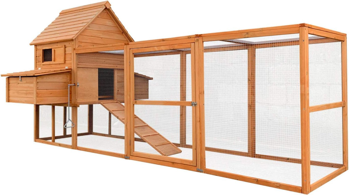 Gallinero Wiltec 3100 x 1500 x 1500 mm marrón con parque exterior y nidos de madera, gallinero con refugio, rejilla y bandeja de excrementos galvanizada