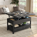 Mesa de centro elevable Furnihold con cajones y compartimento secreto, mesa de salón convertible en mesa de comedor, negro