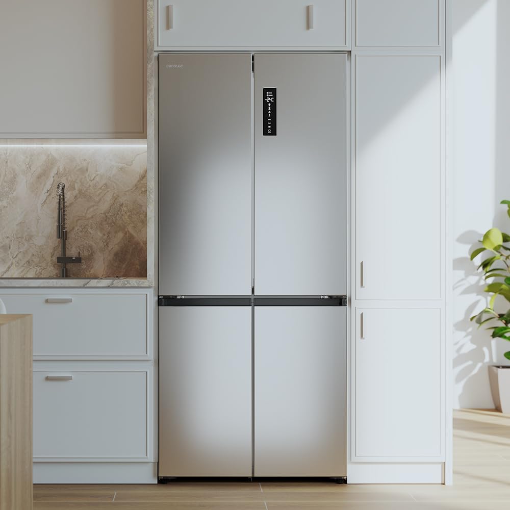 Frigorífico Cecotec 4 Puertas Semi-Integrable Total No Frost Bolero CoolMarket 4D 456 SBI Inox E, Capacidad Extra Máx 456 L, 189 cm de altura y 83 cm de ancho, MetalFlexCooling, Compresor Inverter